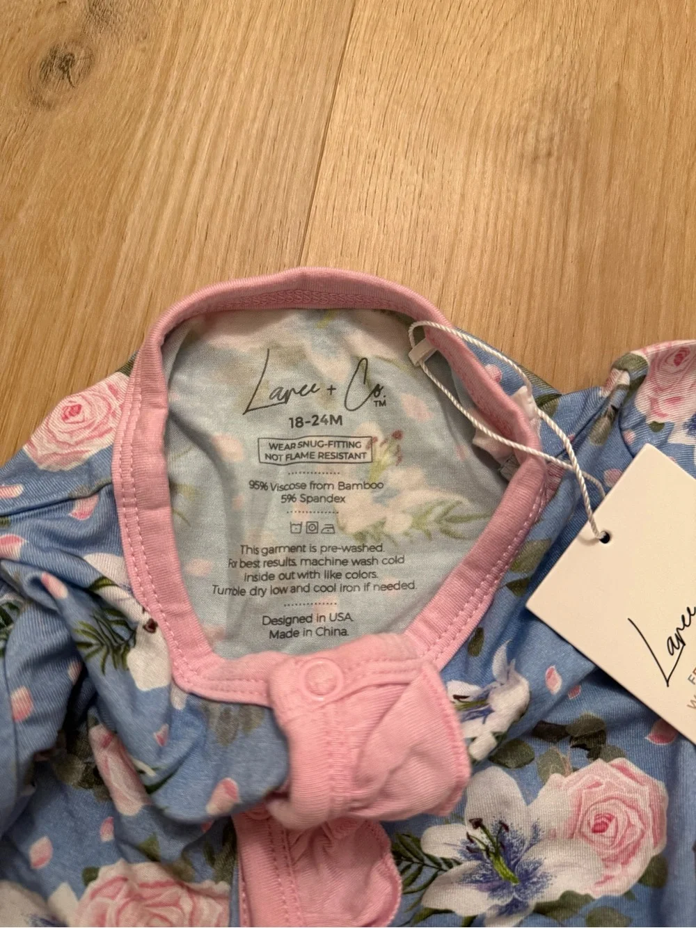 Blue Floral Ruffle-Trim Bamboo One-Piece Pajamas